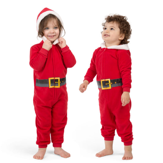 HOLIDAY FAM Toddler HOLIDAY FAM Toddler Santa Fleece Hooded Zip-Up 1-Pc Christmas Pajama Jumpsuit
