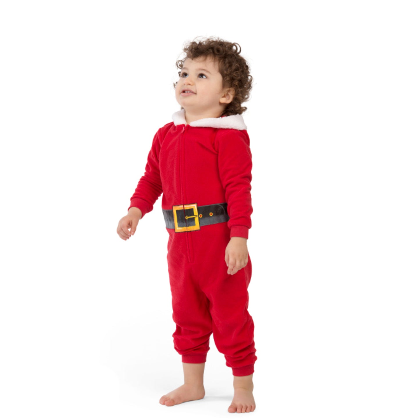HOLIDAY FAM Toddler HOLIDAY FAM Toddler Santa Fleece Hooded Zip-Up 1-Pc Christmas Pajama Jumpsuit