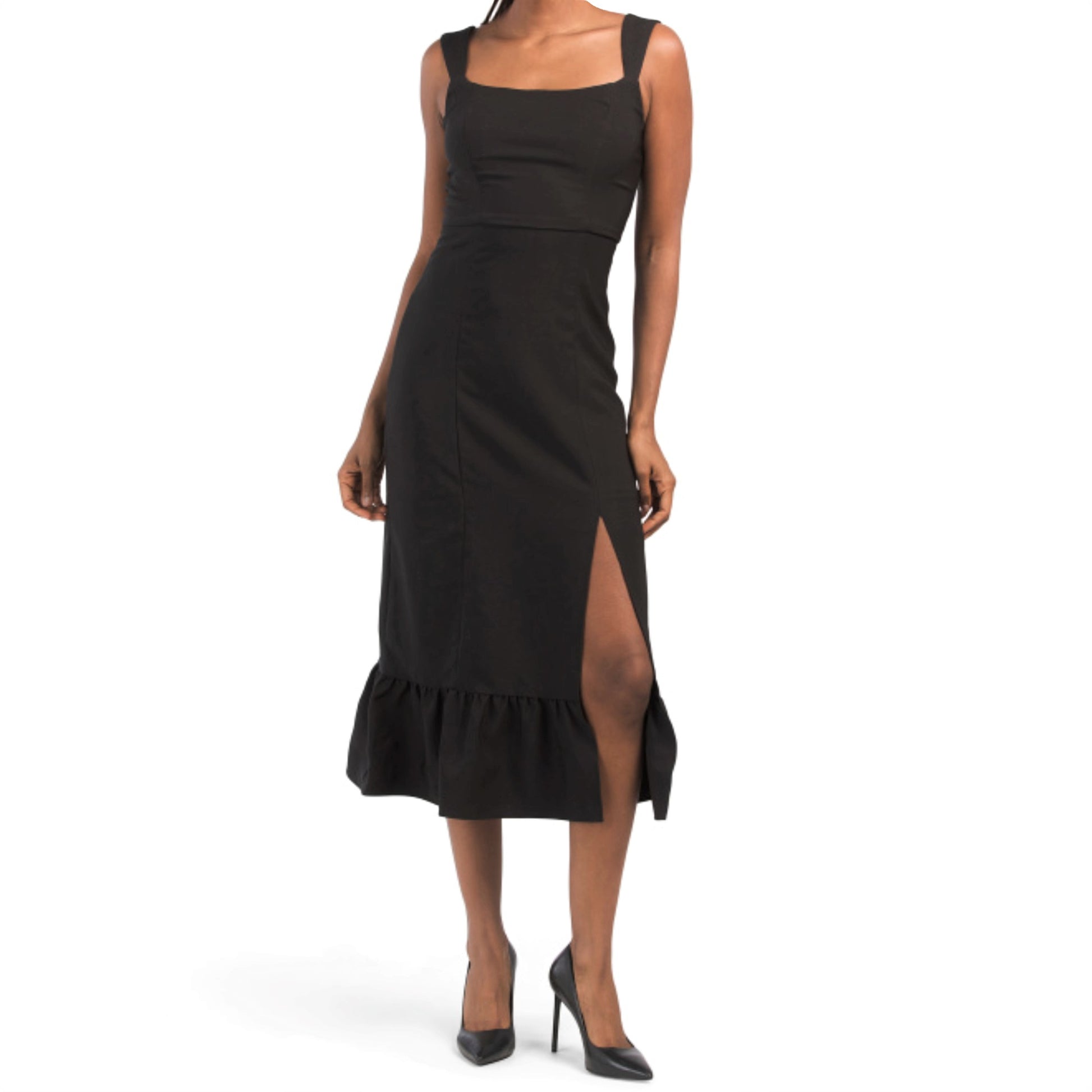 Laundry by Shelli Segal Women's Square Neck Ruffle Hem Side Split Midi Letay Store Laundry by Shelli Segal Women's Square Neck Ruffle Hem Side Split Midi Letay Store