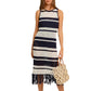LE LIS Women's Crochet Fringe Trim Cotton Blend Striped Midi Dress