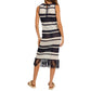 LE LIS Women's Crochet Fringe Trim Cotton Blend Striped Midi Dress