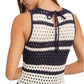 LE LIS Women's Crochet Fringe Trim Cotton Blend Striped Midi Dress