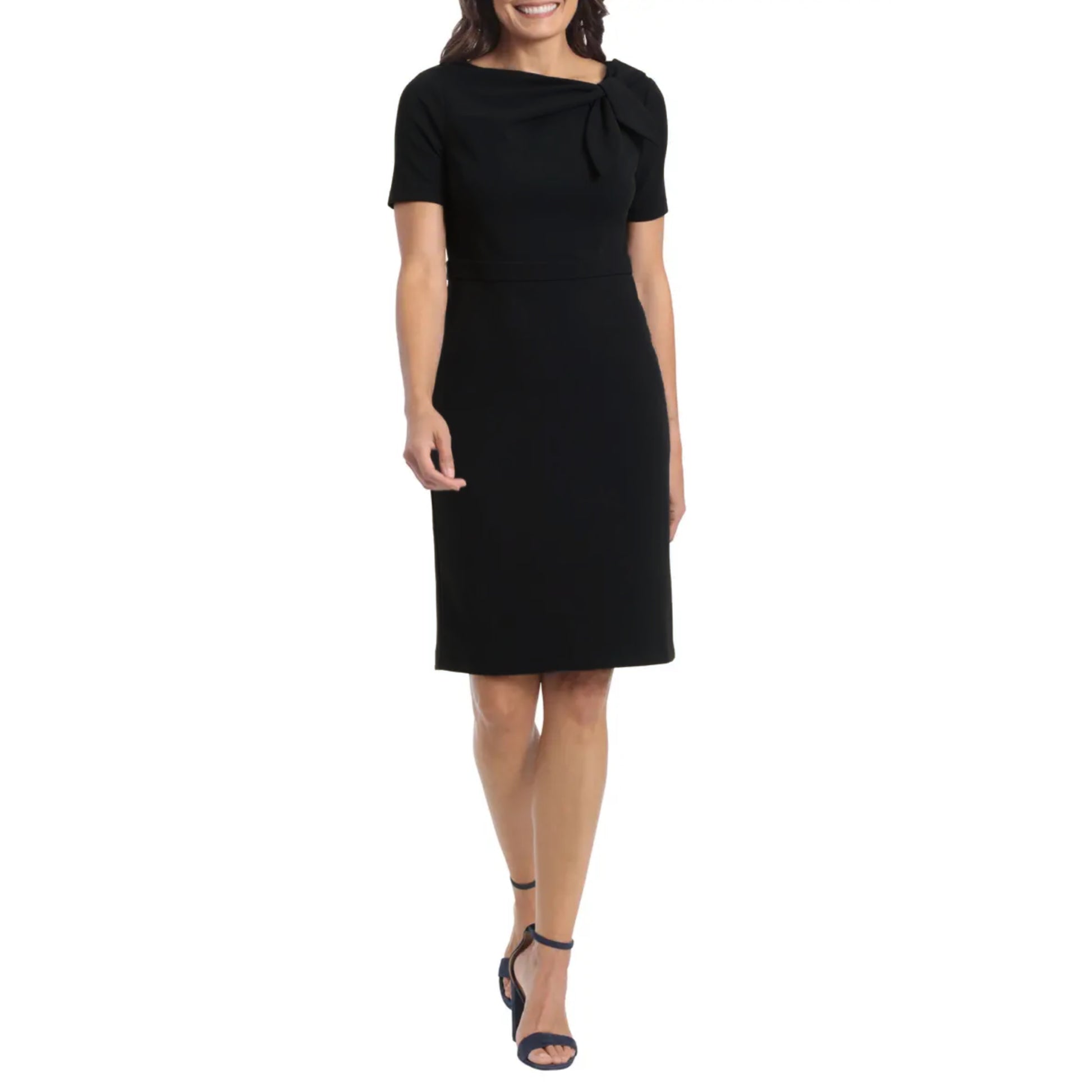 london times short sleeve sheath dress London Times Plus Size Foldover-Neck Fit & Flare Dress - Navy