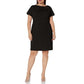 London Times Women's Short Sleeve Gathered Neck Tie Sheath Mini Dress