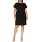 London Times Women's Short Sleeve Gathered Neck Tie Sheath Mini Dress