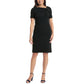 London Times Women's Short Sleeve Gathered Neck Tie Sheath Mini Dress