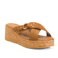 LOTTINI Made In Italy Suede Cross Band with Buckle Cork Wedge Slide on Sandals