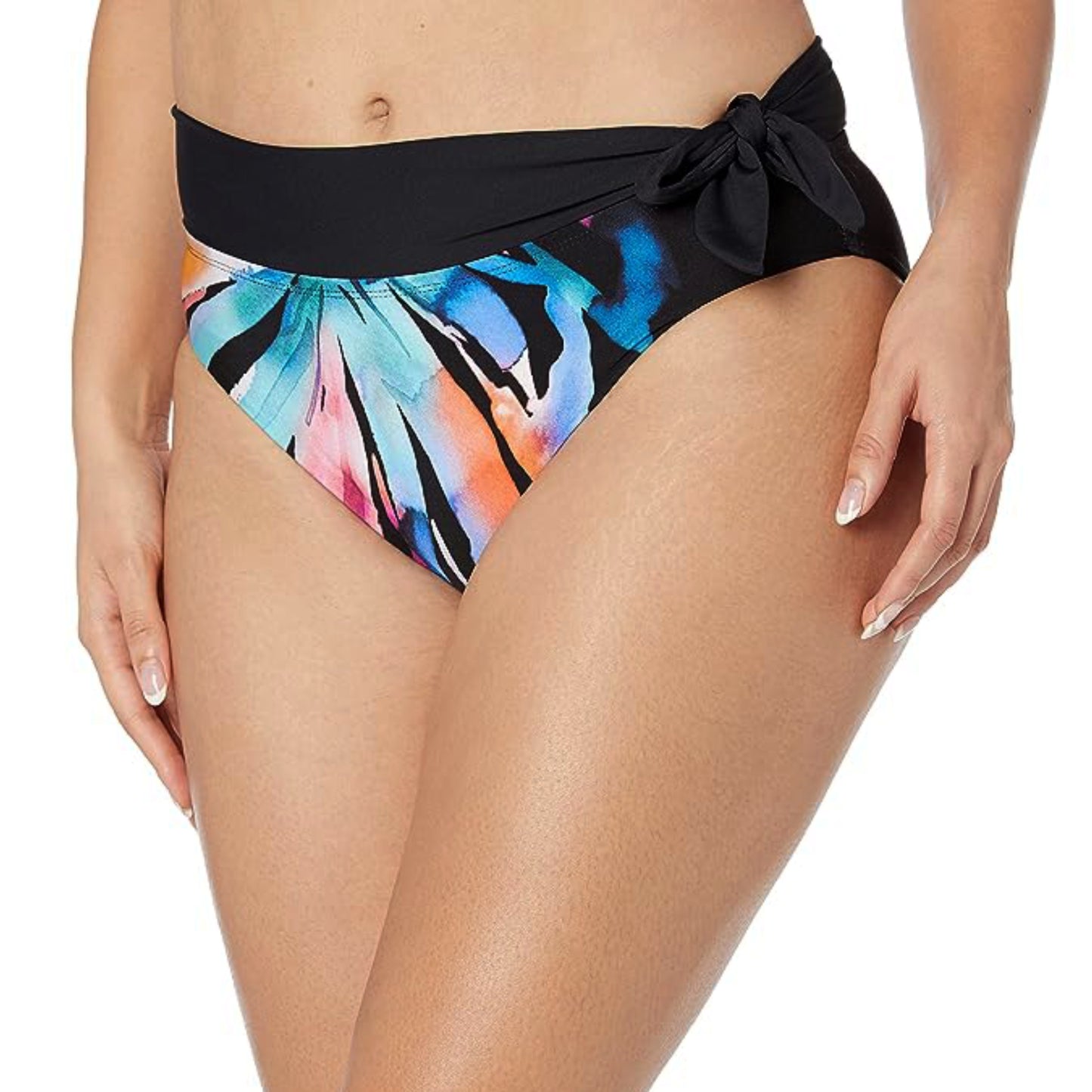 La Blanca Women's Plus Floral Print High Waist Side Sash Ties Swim Bottom