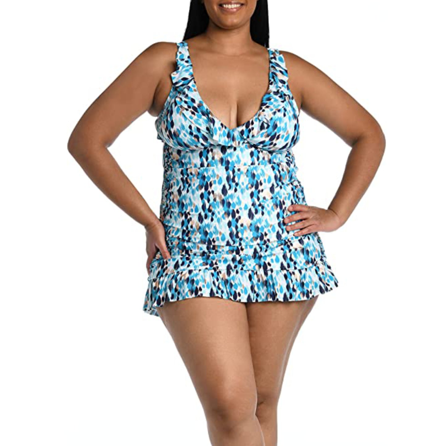 La Blanca Women's Plus Tummy Control Sea Glass Metallic Print Shore Beach Swim Skirt