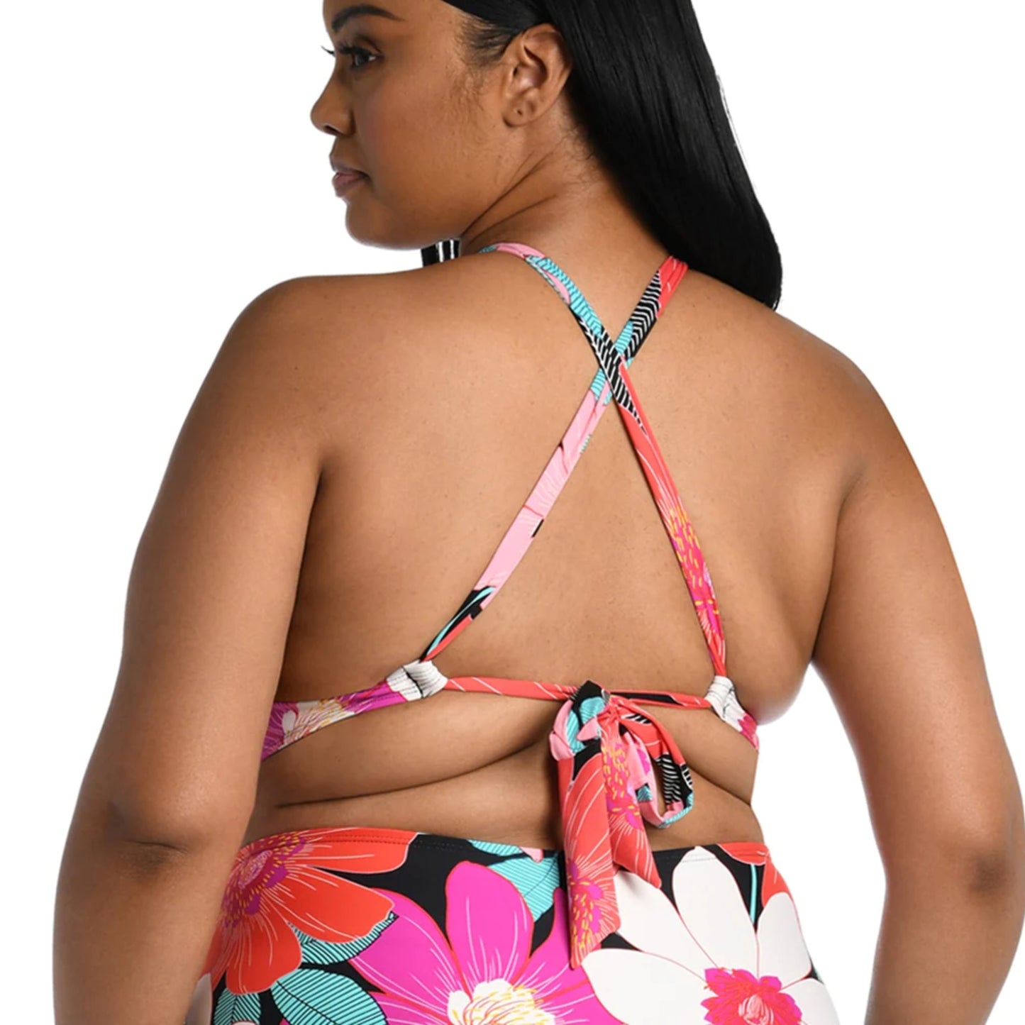 La Blanca Women's Plus Size In Full Bloom Floral High Neck Swim Tankini Top and Bottom Collection