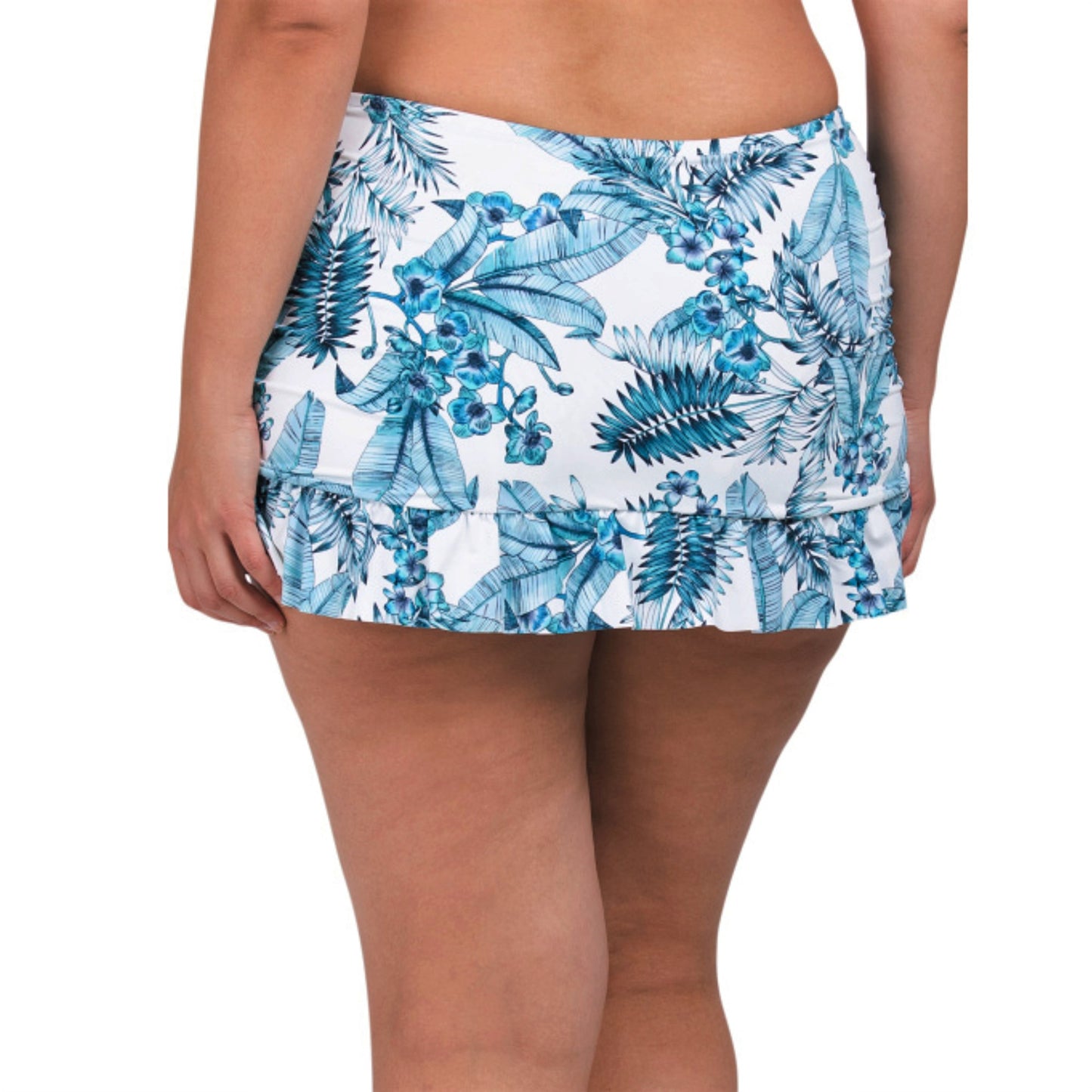 La Blanca Women's Plus Tranquilty Tropical Print Ruffle Hem Swim Skirt