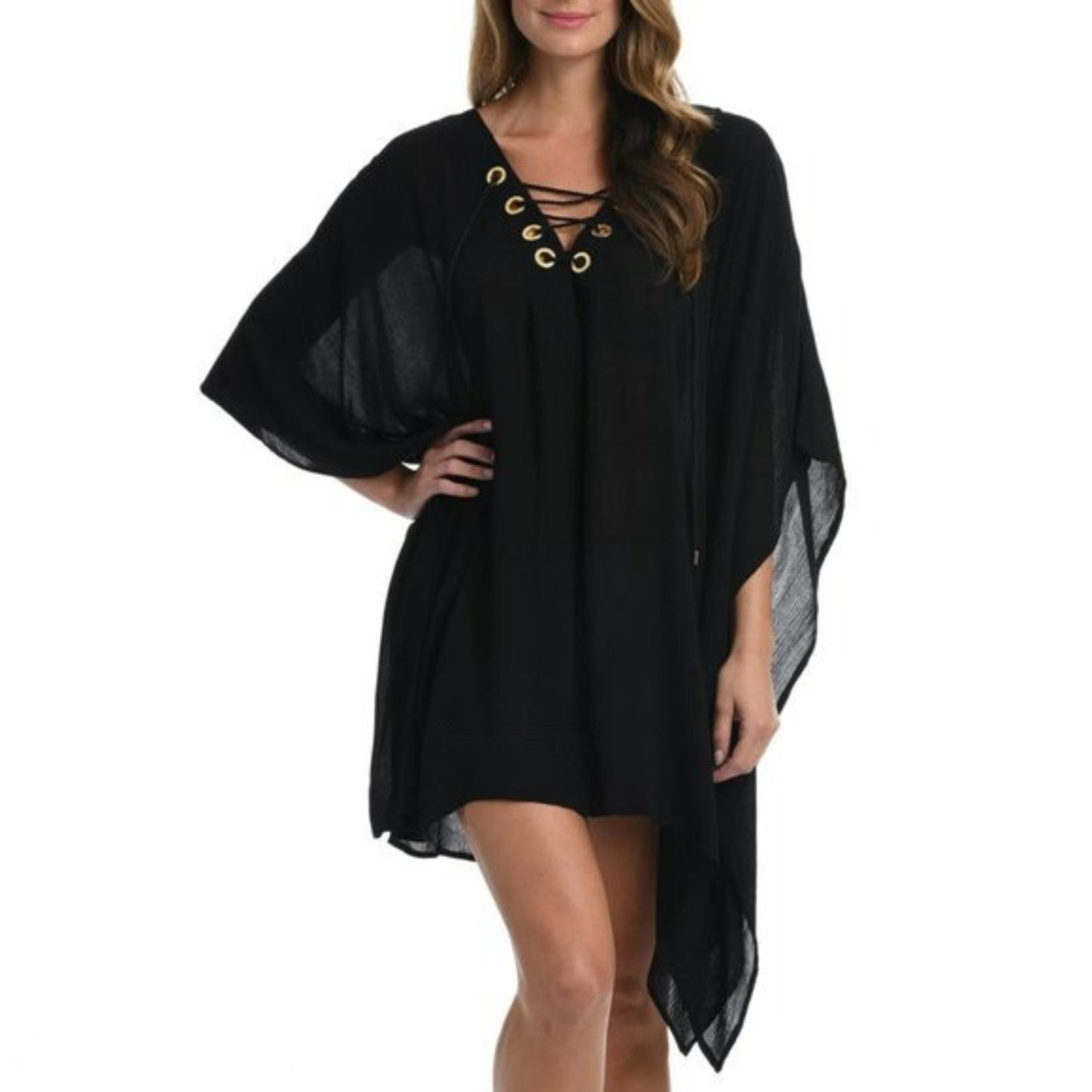 La Blanca Women's Capri Lace Front Beach Caftan Dress Swimwear Cover Up
