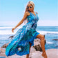 La Moda Women's Rhinestone Embellished Hi-low Ruffle Hem Maxi Swim Dress Cover-up