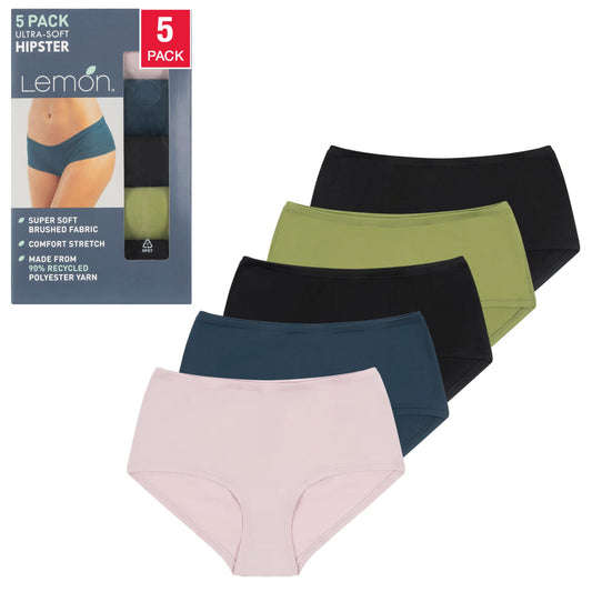 Lemon Women's 5-Pack Ultra Soft Comfort Stretch Hipster Panties