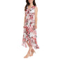 London Times Women's Floral Pint Side Tie Ruffle Wrap Maxi Dress