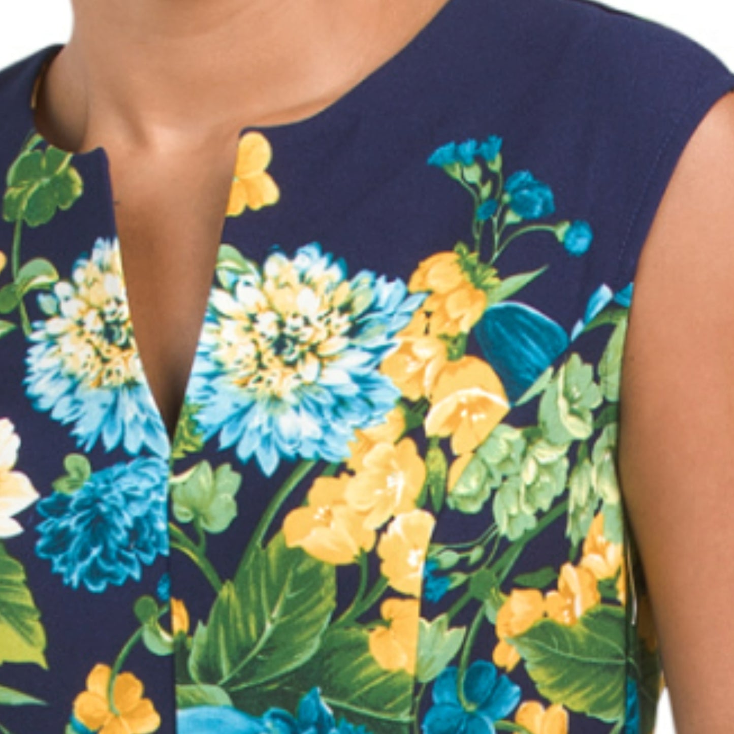 London Times Women's Floral Print Split Neck Fit & Flare Mini Dress