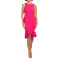 London Times Women's Ruffle Hi-low Hem Scuba Crepe Sleeveless Midi Dress