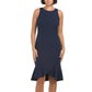 London Times Women's Scuba Crepe Ruffle Hi-low Hem Midi Dress
