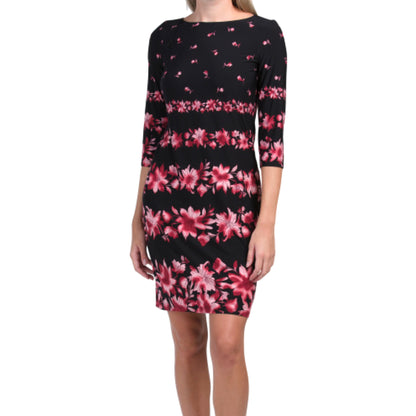 London Times Women's Boat Neck Floral Print Mini Dress