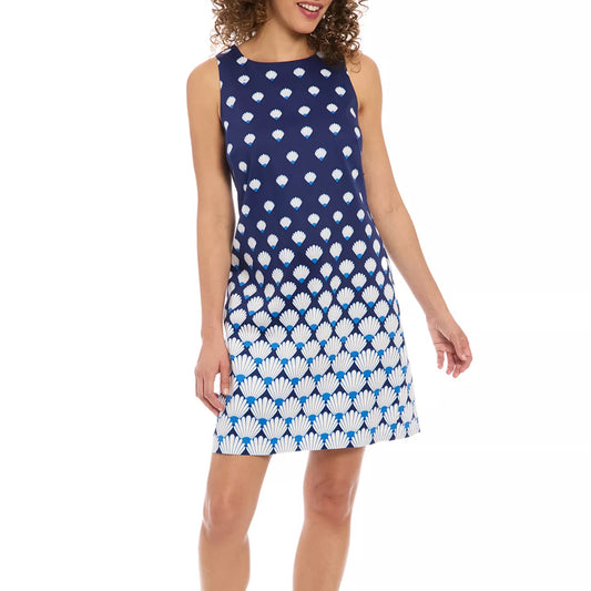 London Times Women's Cotton Blend Ombre Shell Pattern Mini Shift Dress
