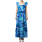 London Times Women's Linen Blend Floral Print Ruffle Sleeve Maxi Dress