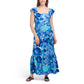 London Times Women's Linen Blend Floral Print Ruffle Sleeve Maxi Dress