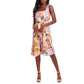 London Times Women's Linen Blend Square Neck Fit And Flare Midi Dress