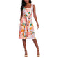 London Times Women's Linen Blend Square Neck Fit And Flare Midi Dress