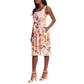 London Times Women's Linen Blend Square Neck Fit And Flare Midi Dress