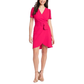 London Times Women's Puff Sleeve Belted Wrap Style Mini Dress
