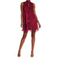 London Times Women's Tiger Print Mock Neck  Bowtie Swing Mini Dress