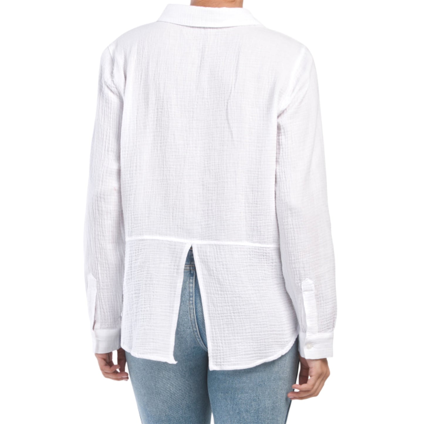 Lucky Brand Women's Cotton Split Back Gauze Texture Button Front Shirt