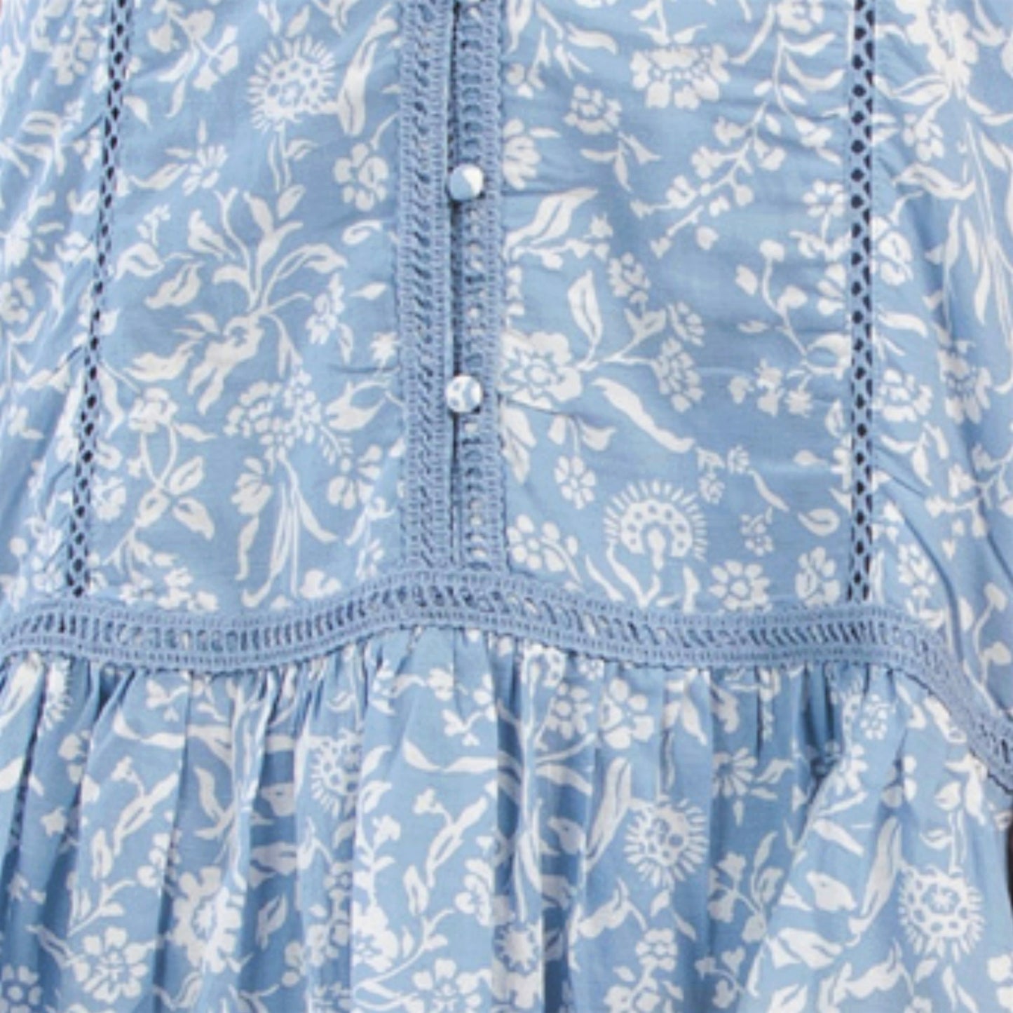 Lucky Brand Lace Trim Ruffle Shoulder Flounce Floral Mini Dress
