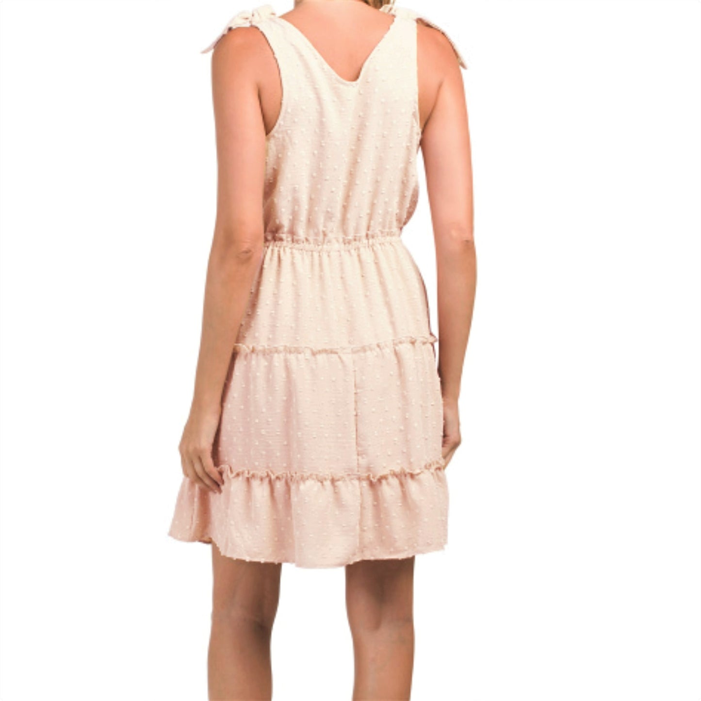 Lucky Brand Women's Tie Shoulder Clip Dot Ruffle Tiered Mini Dress