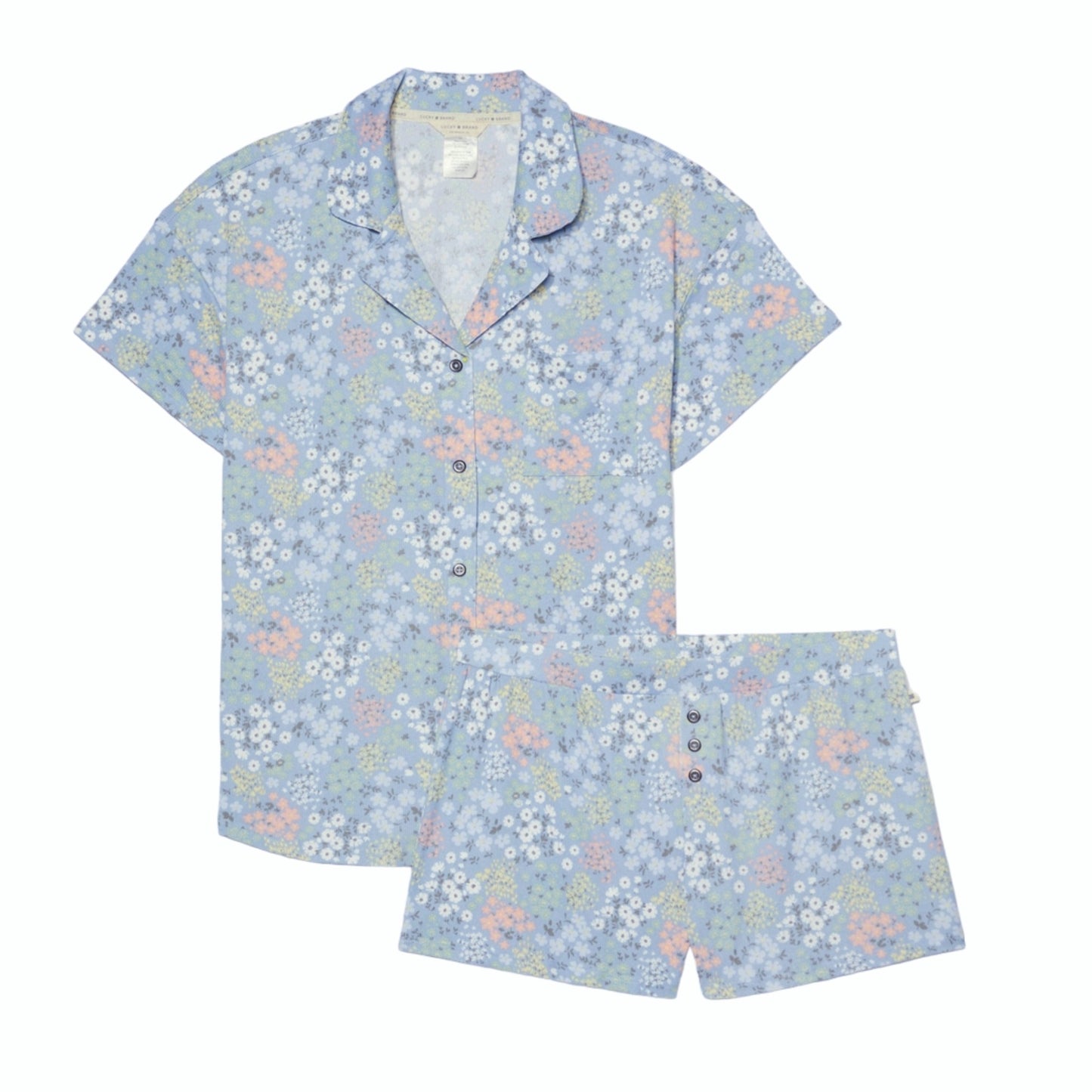 Lucky Brand Women's 2-Piece Floral Print  PJ Classic Button Up Top and Shorts Lounge Set