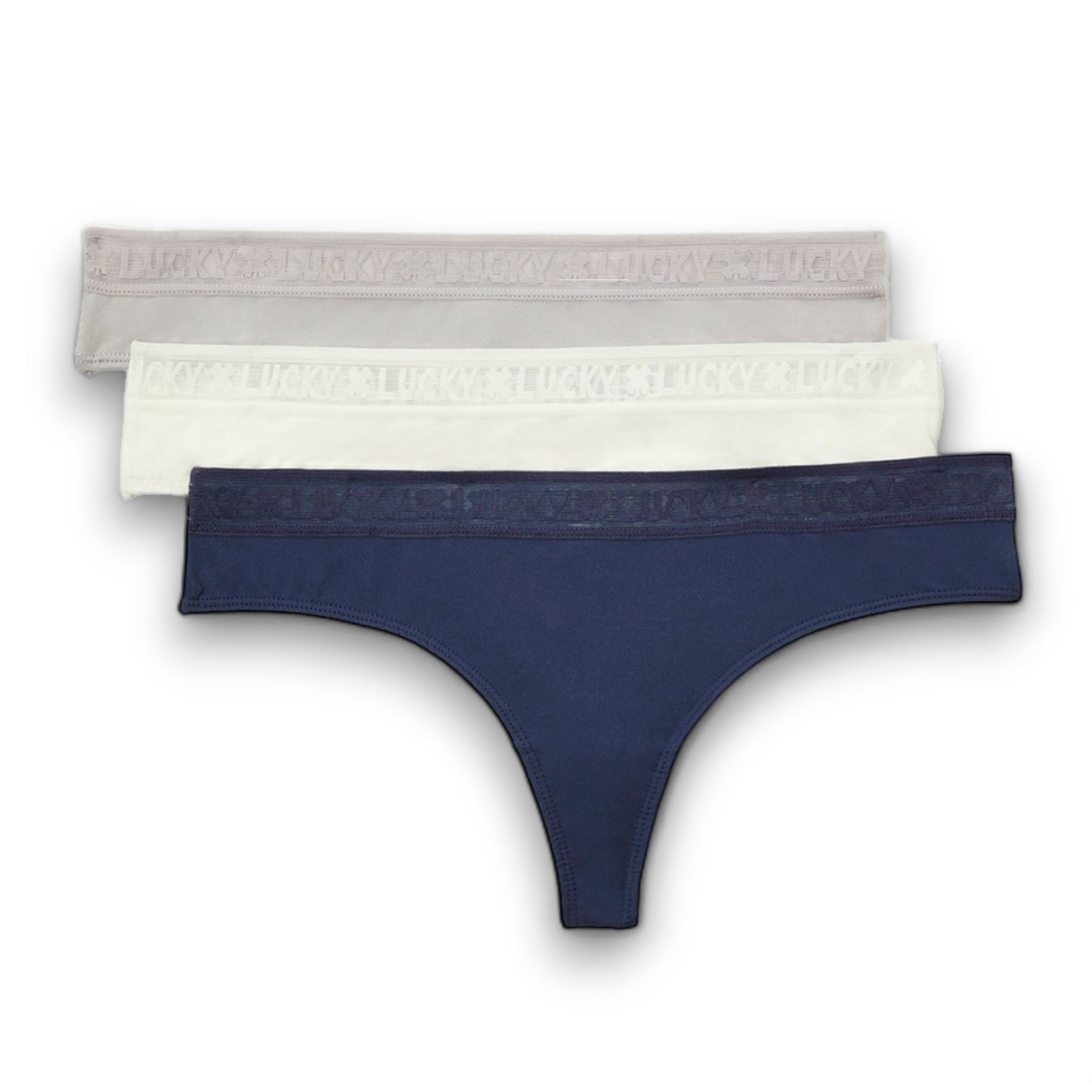 Lucky Brand Women's 3-Pack Logo Elastic Waist Linen-Cotton Blend Thong Panties