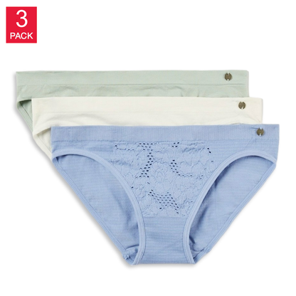 Lucky Brand Women's 3 Pack Crochet Lace  Seamless Bikini Panties