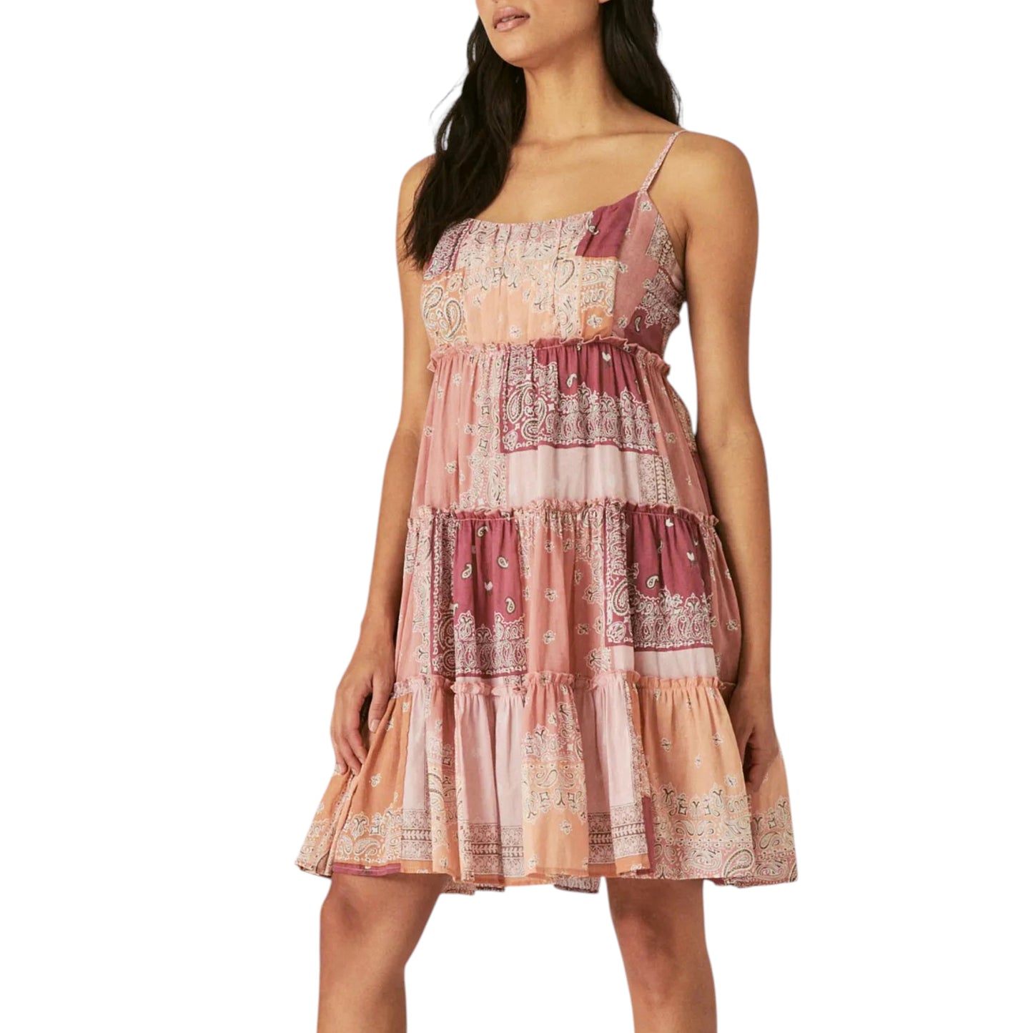 Lucky Brand Women's Cotton Patchwork Print Tiered Mini Dress