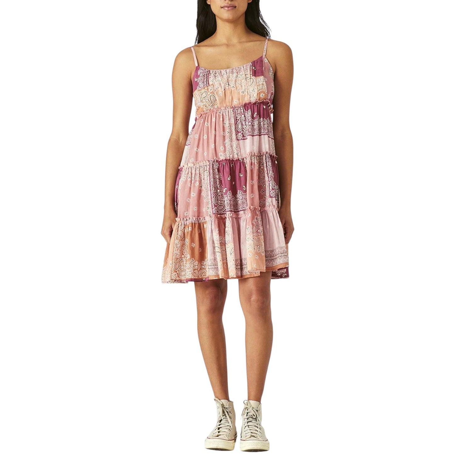 Lucky Brand Women's Cotton Patchwork Print Tiered Mini Dress