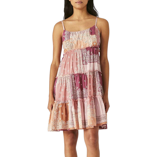 Lucky Brand Women's Cotton Patchwork Print Tiered Mini Dress
