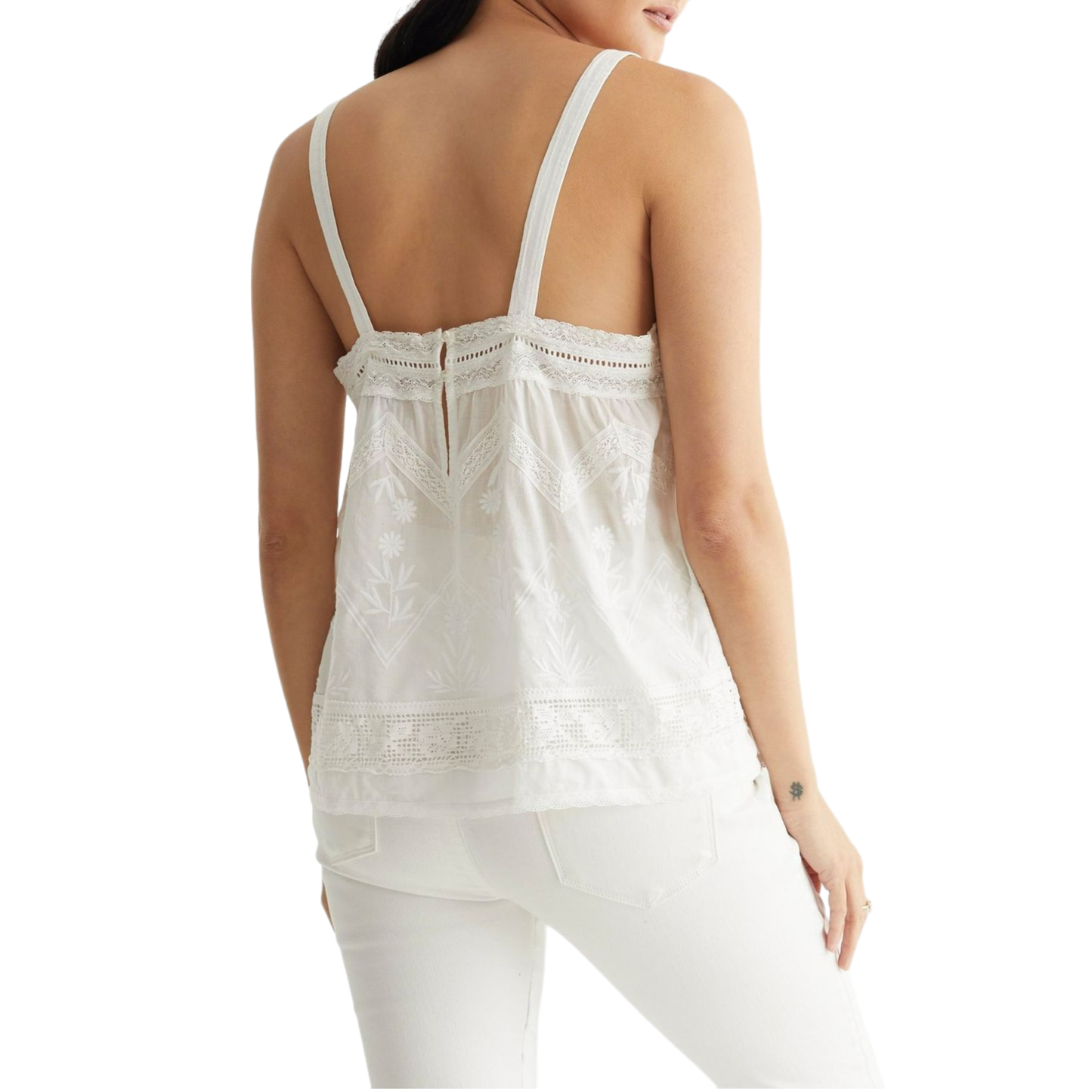 Lucky Brand Women's Embroidery Lace Trim Cotton Camisole Top