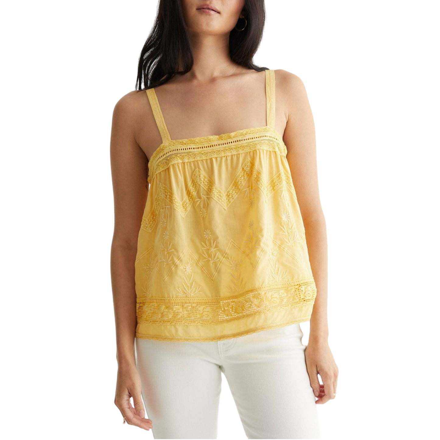 Lucky Brand Women's Embroidery Lace Trim Cotton Camisole Top
