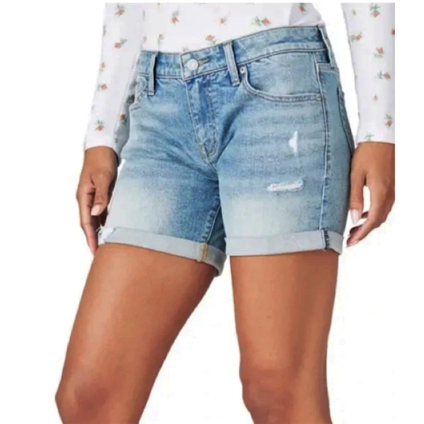Lucky Brand Women's High Rise The Roll Up Distressed Denim Shorts