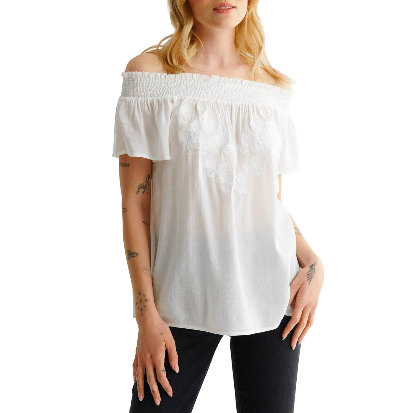 Lucky Brand Women's Off The Shoulder Embroidered Top Blouse