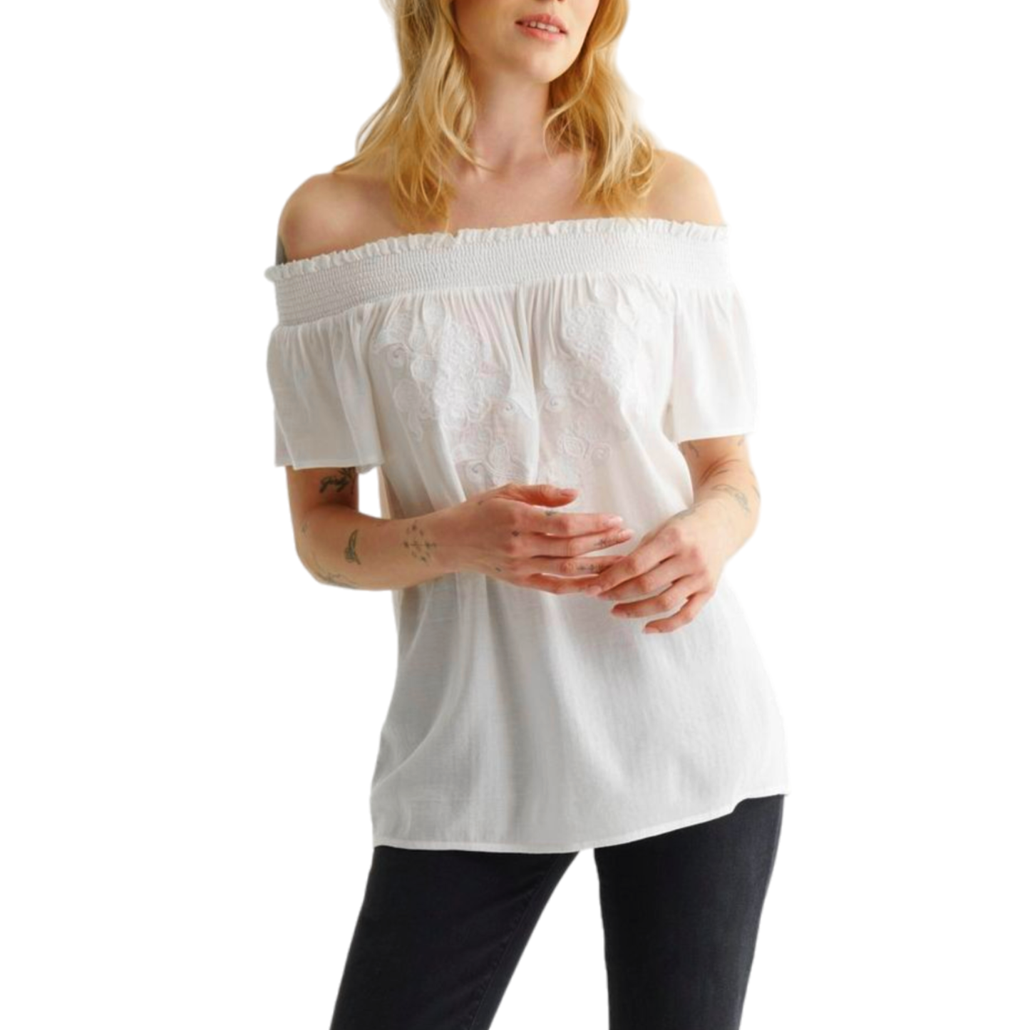 Lucky Brand Women's Off The Shoulder Embroidered Top Blouse