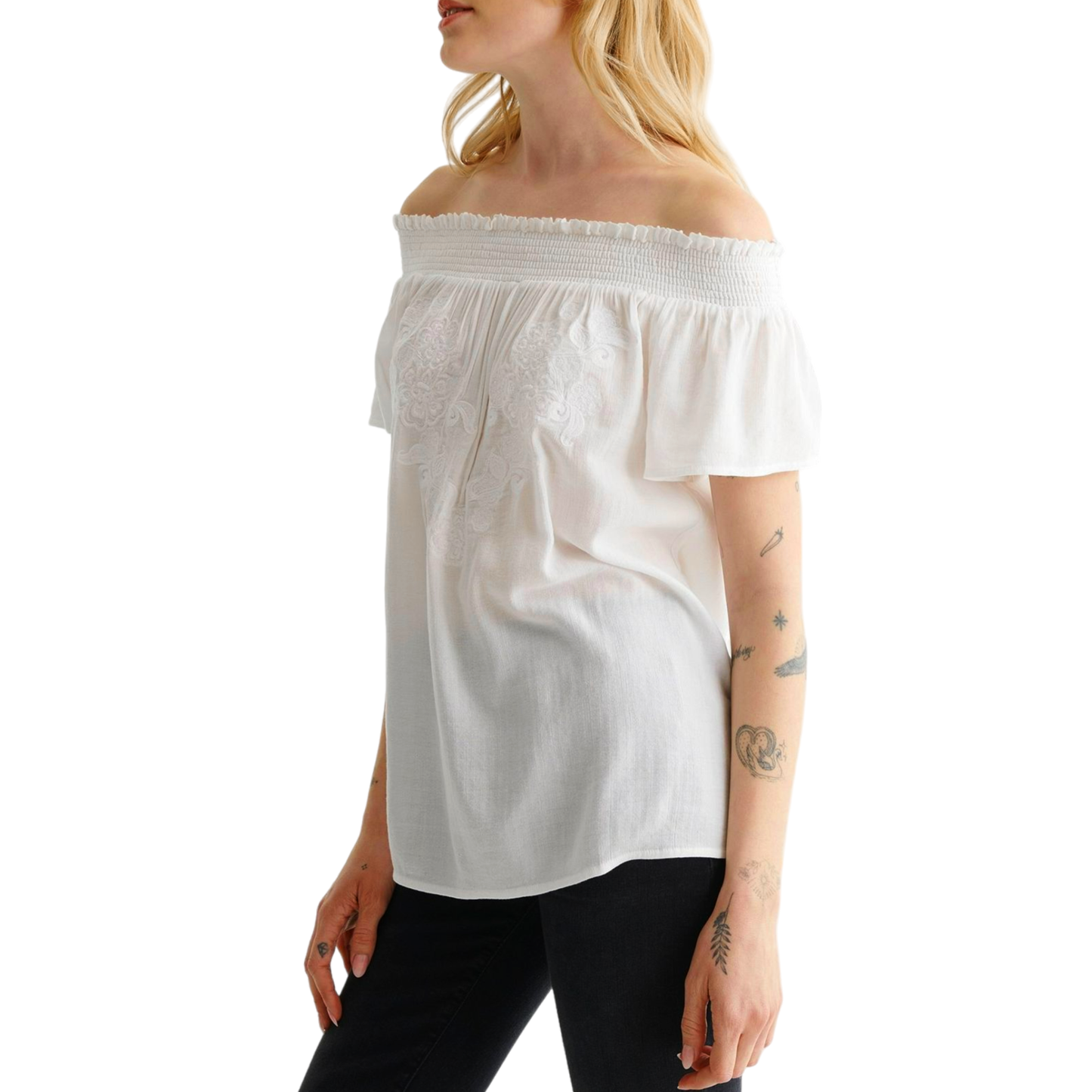 Lucky Brand Women's Off The Shoulder Embroidered Top Blouse