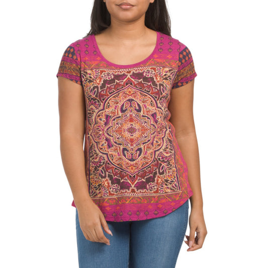 Lucky Brand Women's Persian Carpet Print Tee Cotton Blend T-Shirt Purple