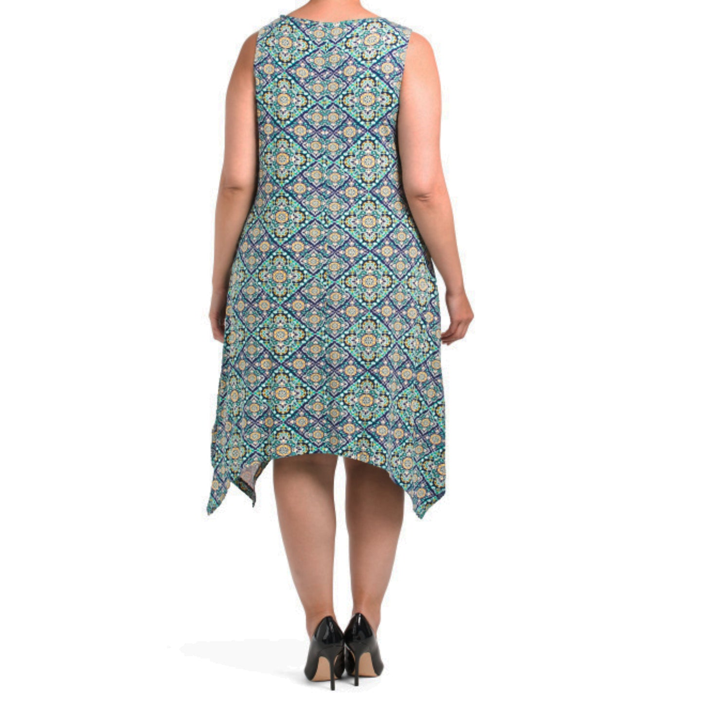 Lucky Brand Women's Plus Patchwork Print Sharkbite Hem Trapeze Midi Dress