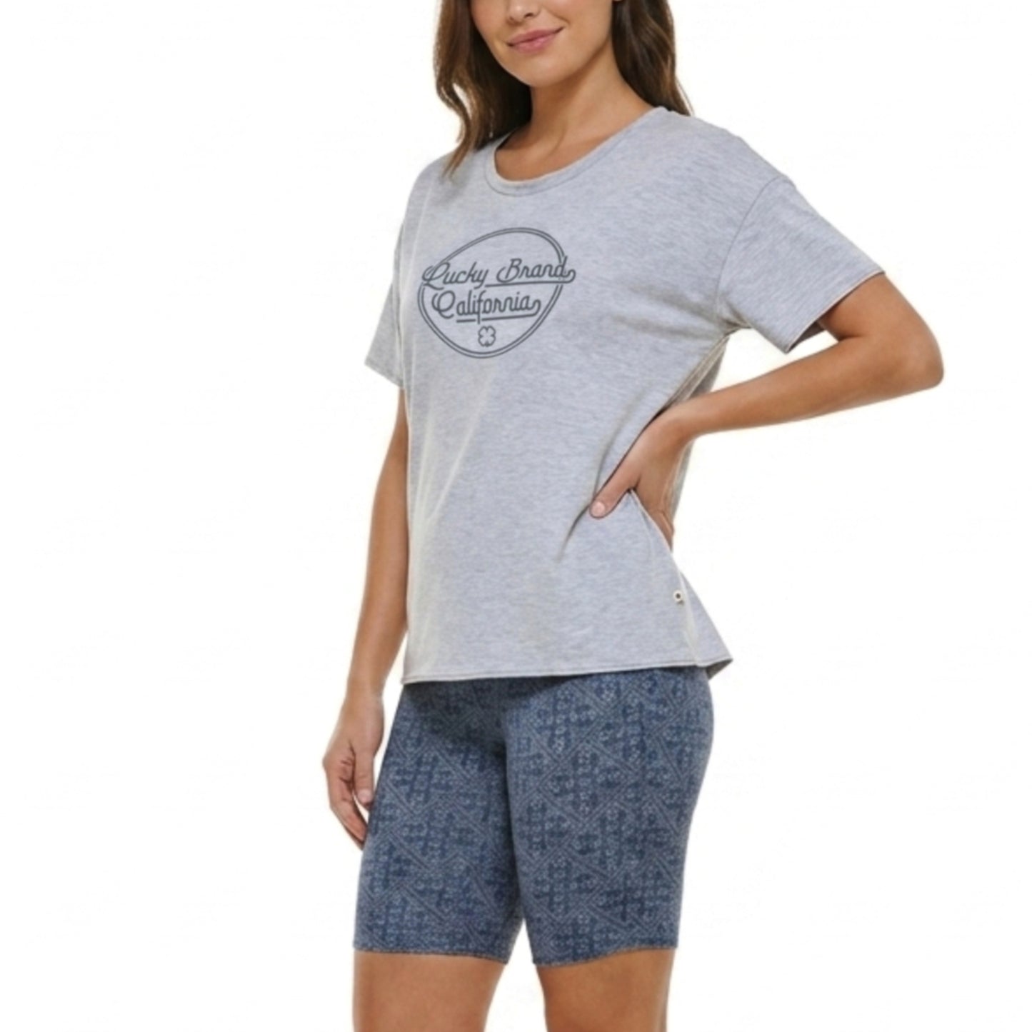 Lucky Brand Women's 2-Piece  Logo Graphic Print T-Shirt and Bandana Print Bike Shorts Set