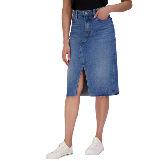 Lucky Brand Women's Asymmetrical Front Slit Denim Midi Skirt